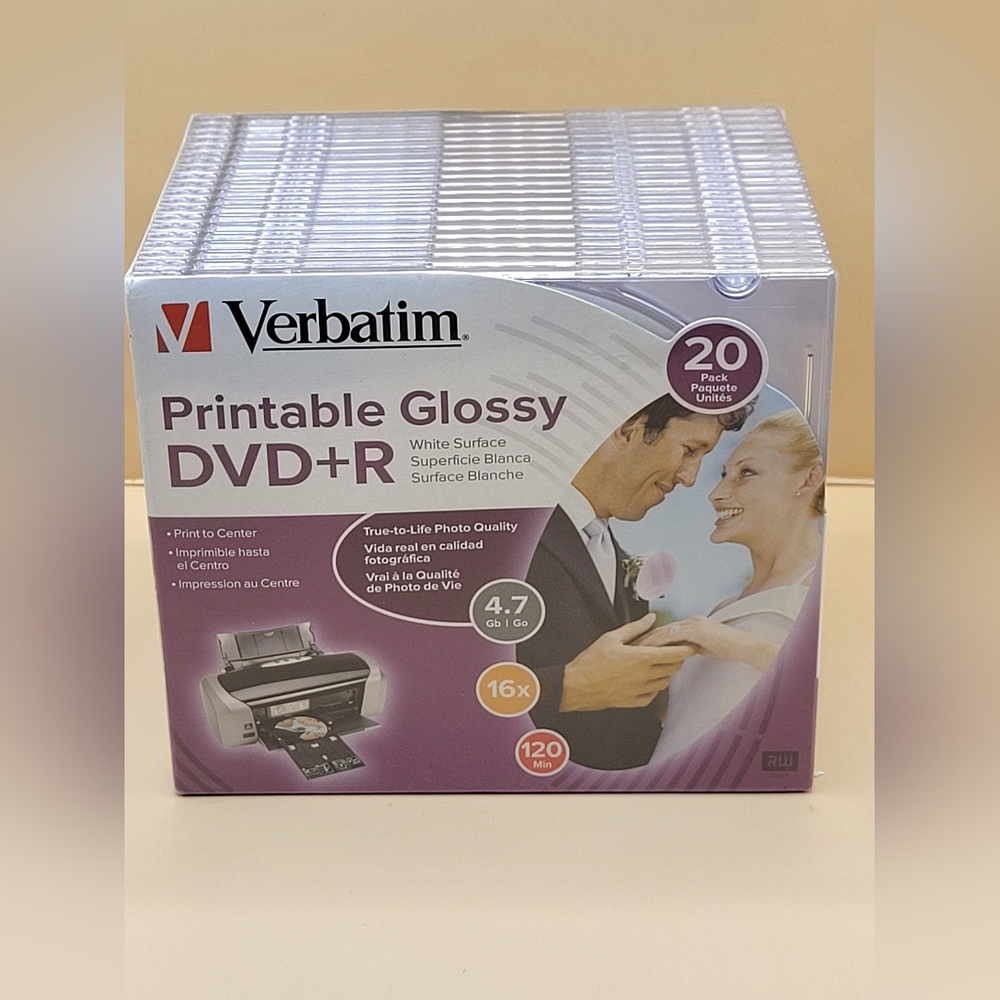 Verbatim Printable Glossy DVD+R 20 Pack 4.7GB 16x White Surface New Sealed